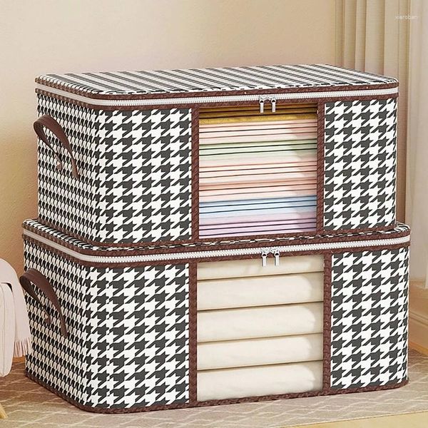 Sacos de armazenamento Houndstooth Visual Bag Quilt Multi-funcional Dustproof Household Movendo Embalagem e Organizando Caixa