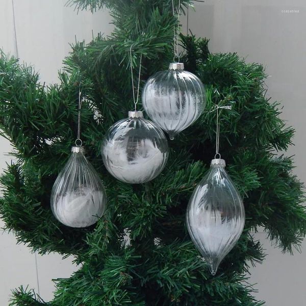 Party-Dekoration, 12 Stück/Packung, verschiedene Formen, innere Feder, Weihnachtskugel, transparent, gestreift, hängender Globus-Anhänger, handgefertigt, Festival-Freund