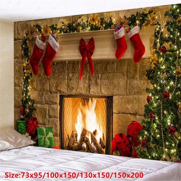 Cameses Noel zemin duvar hediyeleri şömine goblen ağacı Noel kırmızı çorap oda yatak odası yurt ev dekor 95x73cm