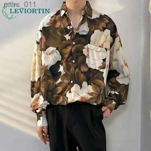 Camicie casual maschile versioni coreane da uomo abbigliamento a maniche lunghe vintage coppia di tendenza hawaiane camicetta di camicette da fiori da uomo hawaiane abiti da design 240402