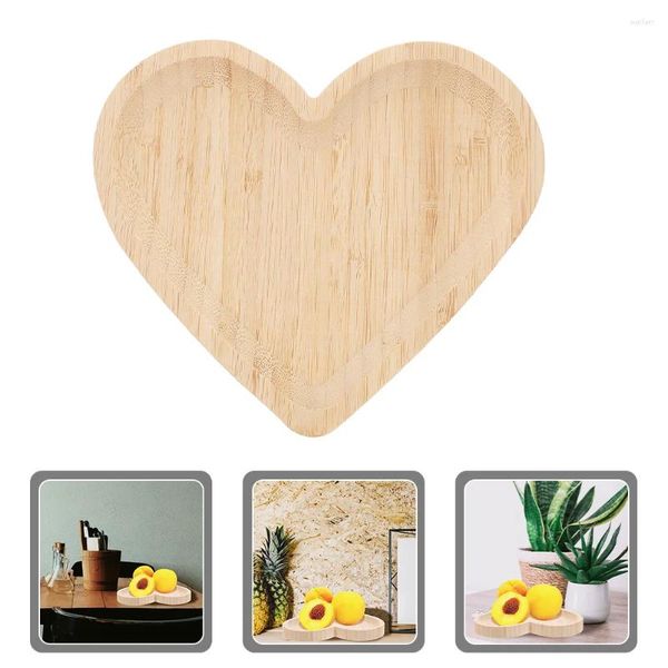 Figurine decorative Vassoio per alimenti a forma di cuore Ristorante Piatto per snack in legno Pane Frutta