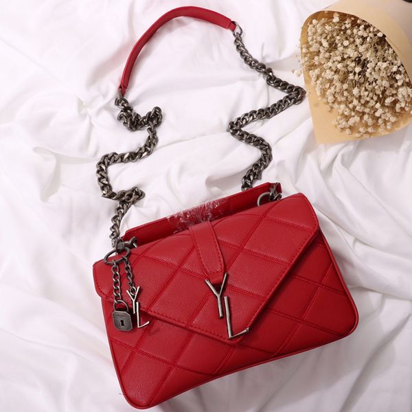 Mulheres de luxo bolsa de ombro corrente bolsa designer saco crossbody saco de moda acessório bloqueio de alta qualidade couro de cabra diamante costura padrão sacola