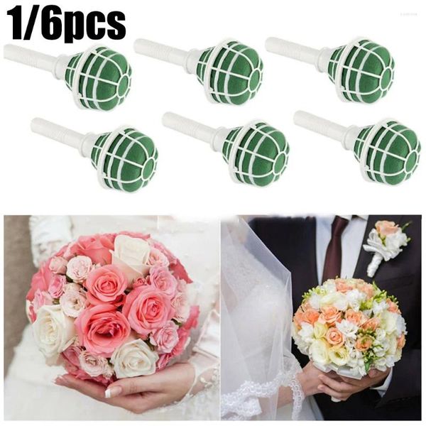 Flores decorativas 1/6pcs 18 cm Flor de casamento Decorar o suporte de espuma de buquê de buquê Green DIY Floral Handle Base Supply Partysupplies