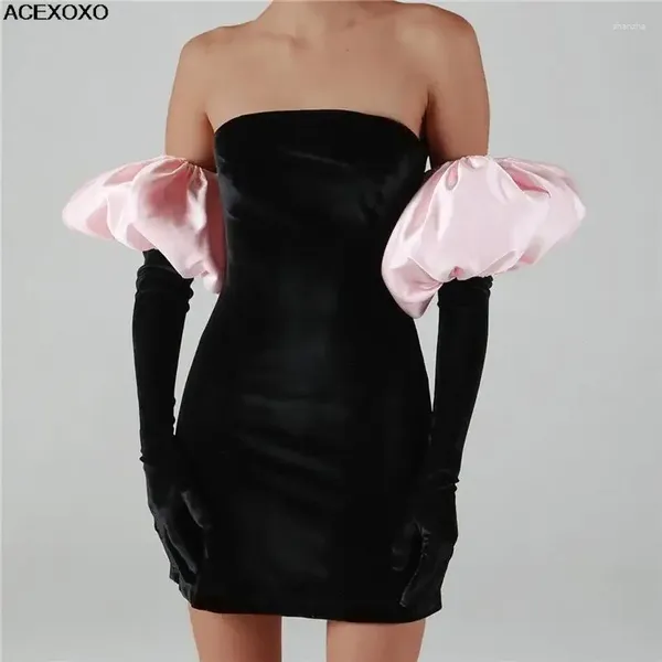 Casual Kleider INS Stil Winter 2024 Damenmode Puffy Sleeve Sexy Tasche Hüfte Trägerlosen Dünnes Kleid