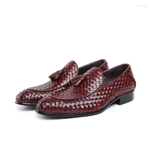 Scarpe eleganti da uomo in pelle di vacchetta intrecciata in pelle traspirante con copertura del piede stile retrò matrimonio d'affari a punta