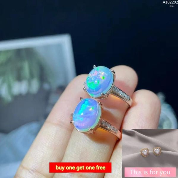 Anéis de cluster dois tons natural azul opala gemstone 925 prata esterlina senhoras anel para meninas com micro-set zircão