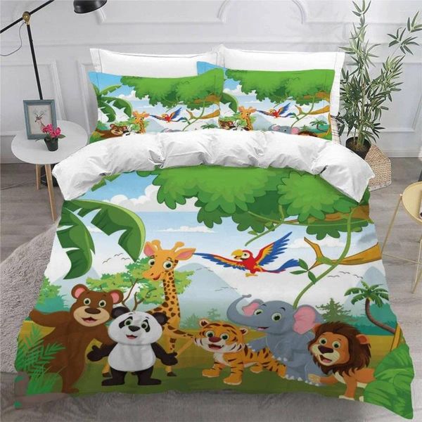 Bettwäsche-Sets Cartoon Zoo Bettbezug 3D Waldtier Set für Kinder Mädchen Weiche Mikrofaser Quilt mit Reißverschluss