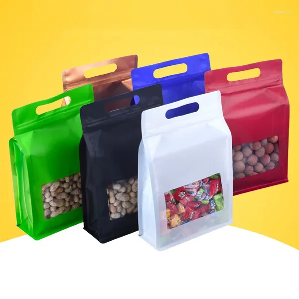 Borse contenitore 500 pz/lotto Colorato Grande Capacità Alimentare a prova di Umidità Con Finestra Stand Up Pouch Packaging Per Snack Biscotti Cottura