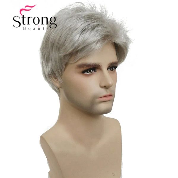 Wigs Strongbeauty Short Short Silver Grey Wig Mens Short Syntytic Hair Parrucche scelte di colore