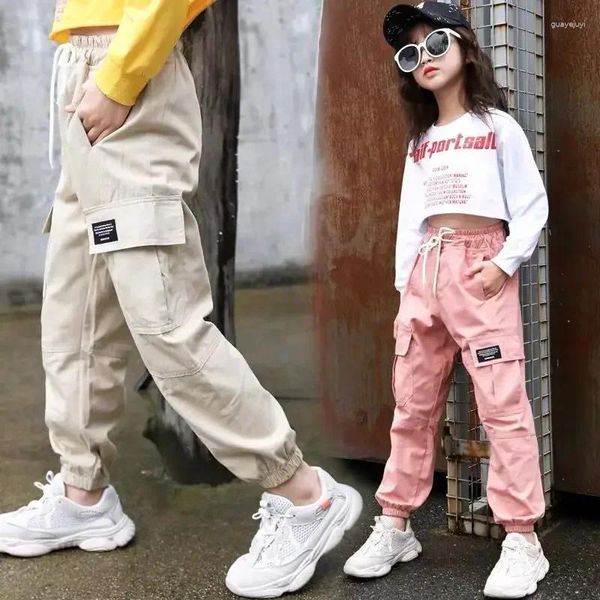 Hosen 2024 Kinder Mädchen Baumwolle Sport Hosen Casual Camouflage Gedruckt Teenager Cargo Kinder Strahl Fuß Rosa