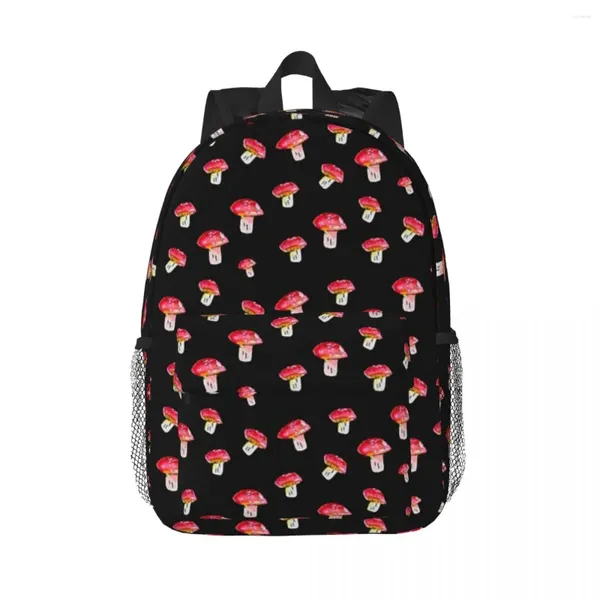 Mochila cogumelos em preto-gouache meninos meninas bookbag casual estudantes sacos de escola viagem bolsa de ombro grande capacidade