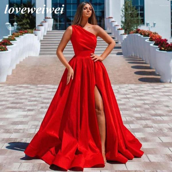 Partykleider Loveweiwei One-Shoulder-Abendkleid in Rot und Königsblau, A-Linie, plissiert, formelle, elegante Hochzeit