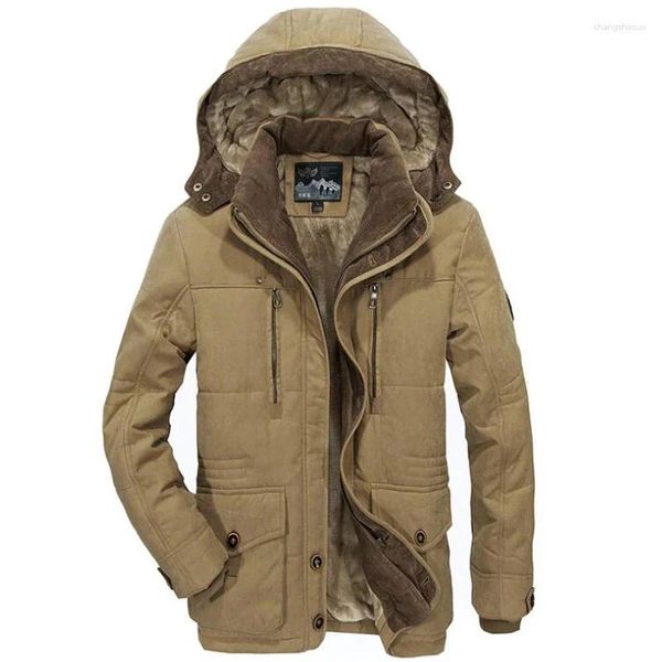 Jaquetas masculinas inverno engrossar jaqueta homens plus size 5xl 6xl 7xl outerwear windbreaker algodão velo casaco masculino militar multi-bolso com capuz