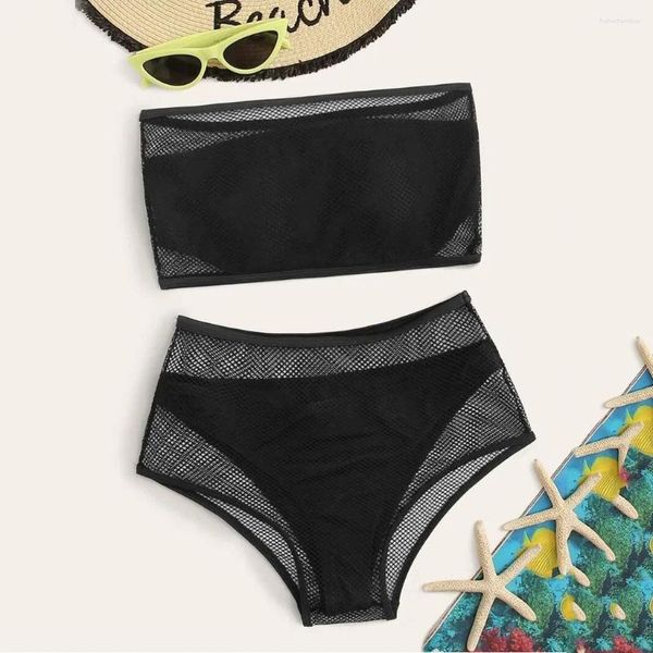 Damen-Bademode, Badeanzug, gepolstert, Röhrenoberteil, Bikini, Push-up-BH-Set, sexy Mesh-Patchwork-Badeanzug, Strandmode, brasilianisch