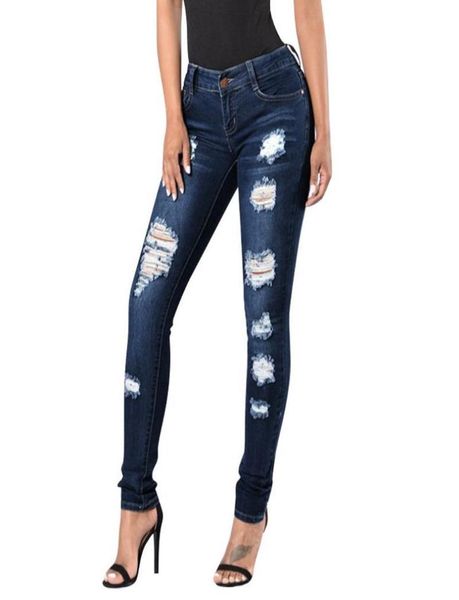 2020 Новые черные джинсы женские с высокой талией модные брюки на молнии с карманами и отверстиями тонкие узкие рваные джинсы джинсовые повседневные Femme3773864