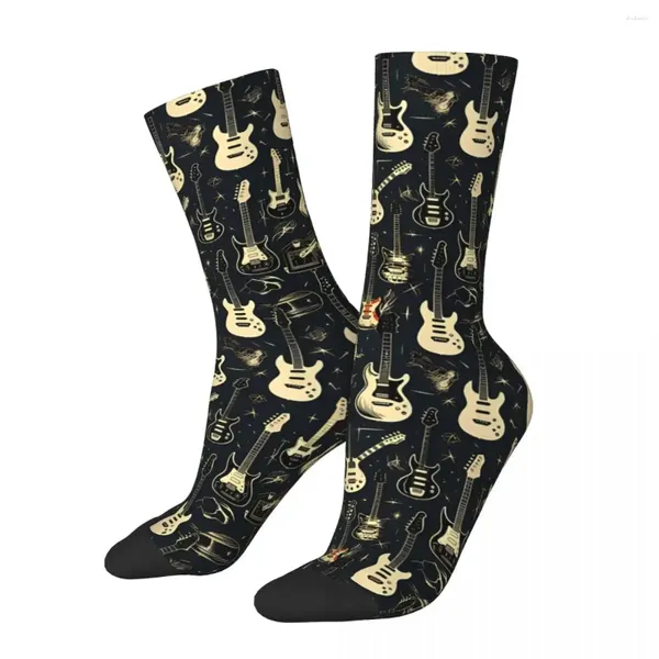 Erkek Çoraplar Retro Karanlık Gitar ve Rulo Müzik Unisex Street Style Sakinsiz Baskılı Çılgın Mürettebat Çorap Hediyesi