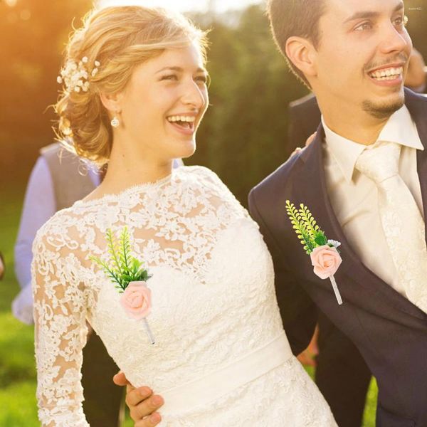 Dekorative Blumen 2 Stück Bräutigam Mann Corsage Bräutigam künstliche Blumen Corsagen Besen für Hochzeit Kleidung Zubehör Metall Blumen