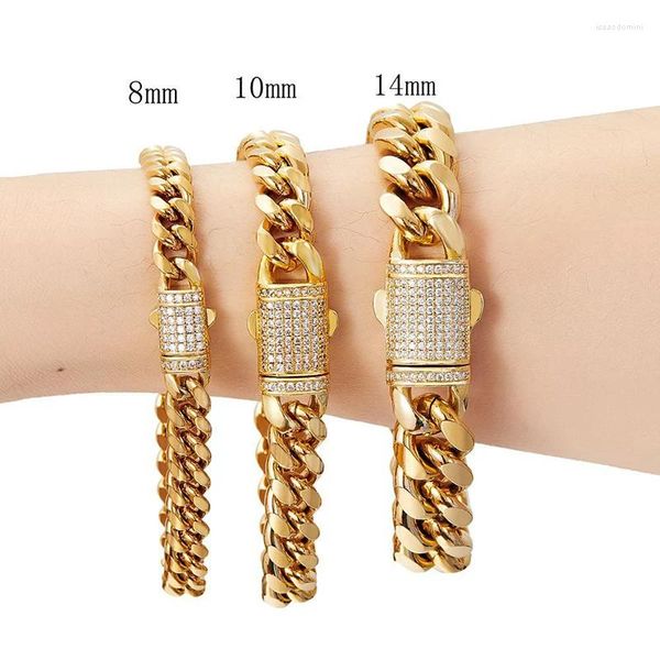 Bracciali a maglie Hip Hop 3A CZ Pietra pavimentata Bling Iced Out Catena Miami cubana per uomo Gioielli rapper Colore oro