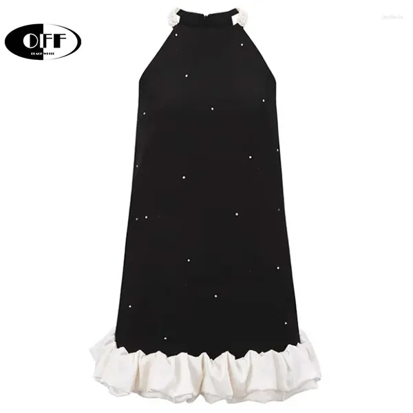 Vestidos casuais fora design runway preto beading ruche tanque mini roupas femininas doces festa noite clube elegante vestidos