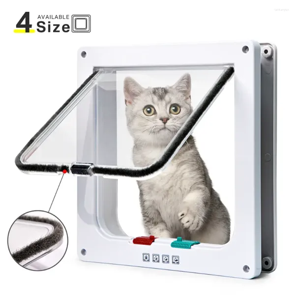 Porta para gatos, porta para animais de estimação, trava de segurança de 4 vias, plástico ABS, aba para cães, interruptor controlável, direção, filhotes, gatinhos, portas