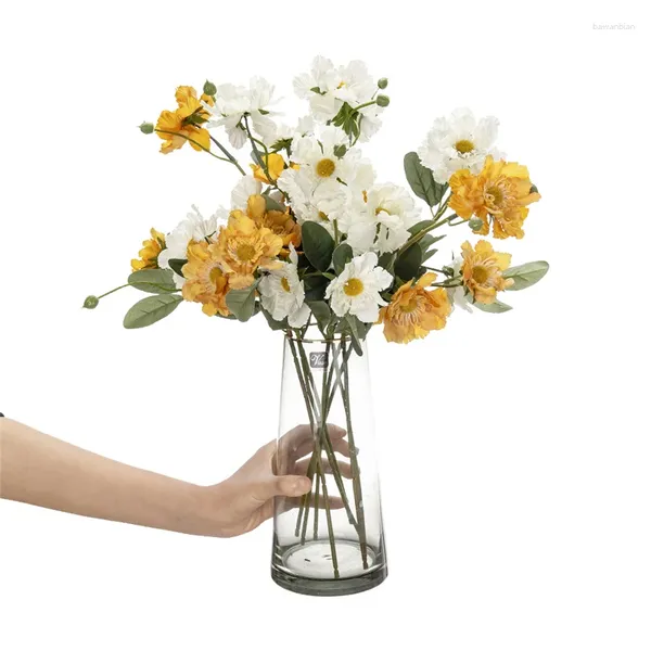 Flores decorativas único ramo roda flor vento crisântemo simulação decoração para casa grande huilan artificial