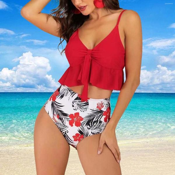 Mulheres Swimwear 2024 Sexy Cintura Alta Bikini Set Mulheres Ruffle Frill Swimsuit Feminino Ternos de Banho Beachwear Terno de Natação XXL