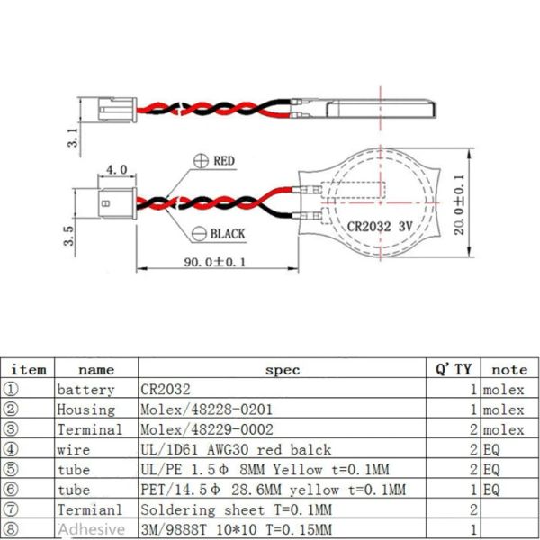 Batteria CMOS BIOS 10pcs/ Notebook -Batteria laptop batteria CR2032 2P BATTERIA STOCCHIO CON FILO 3V con adesivo 230MAH