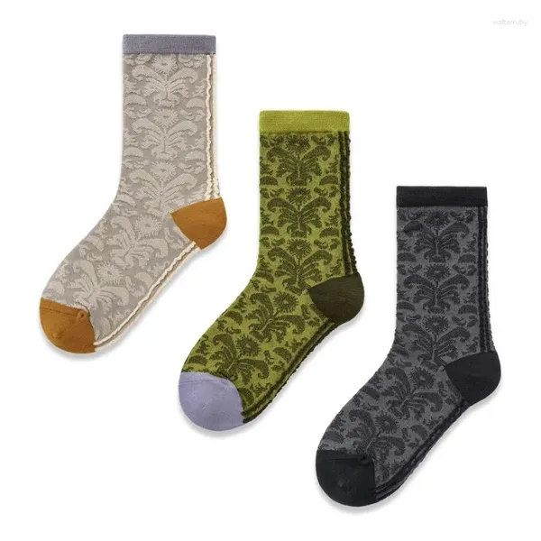 Kadın Socks Kadınlar pamuklu pamuk uyluk yüksek baskılı kıvırcık çim desen orta yüzyüzü Kore retro