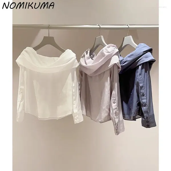 Kadın Bluzları Nomikuma Yaz Omuz Bluz Üstleri Kadınlar 2024 Japonya Tarz Gömlekleri Zarif Seksi Straplez Uzun Kollu Blusas Mujer