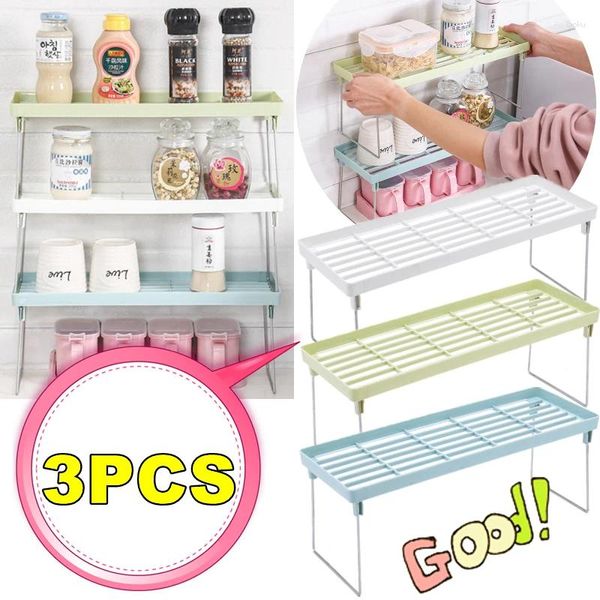 Armazenamento de cozinha 3/2/1pc casa armário organizador prateleira para rack economia espaço maquiagem guarda-roupa decoração prateleiras suporte do armário