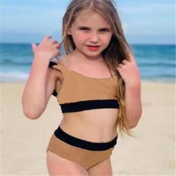 Tasarımcı Kız İki Kalıbı Mayo Kids Mysuits Çocuk Bikinis Moda Mektubu Çizgili Ekose Baskılı Yaylı Yardım Çocuk Giyim