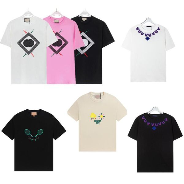 Letras coloridas bordado t camisa dos homens mulheres designer t camisa homem roupas rua designer camisetas roupas de alta qualidade 10a