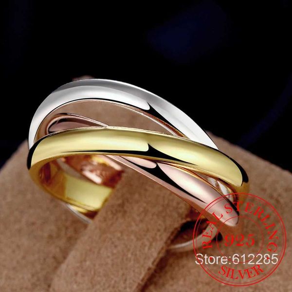 A banda toca o melhor presente! 925 jóias de noivado de anel de prata esterlina para casais anel tricolor para homens e mulheres anel de dedo do casamento para casais