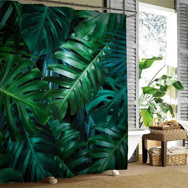 Cortinas de chuveiro tropical planta verde crutain palmeira folha de bananeira havaí selva arte botânica verão decoração do banheiro tela à prova dwaterproof água