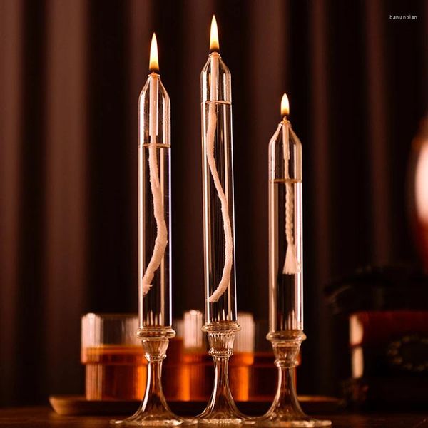 Titulares de vela Banquetes de mesa de decoração de tabela artesanal artesanato criativo Europeu em forma de lâmpada de óleo de vidro longa em forma euroa