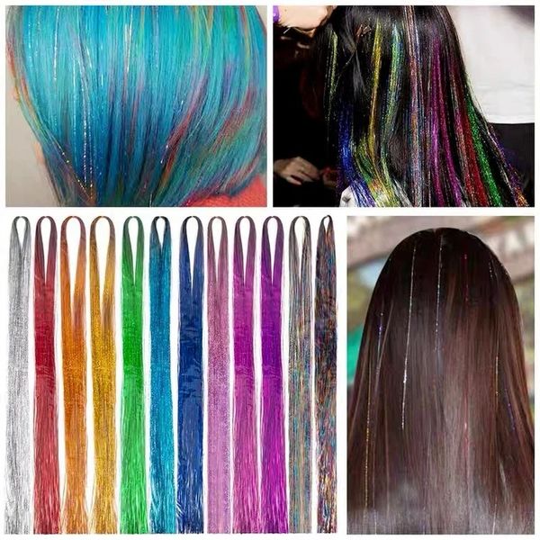 2024 1 PC Funkeln glänzende Haare - Haarextensionen Dazzle Women Hippie für das Flechten Kopfschmuck Haar Flechtwerkzeuge lang 90 cm - für Sparkle -