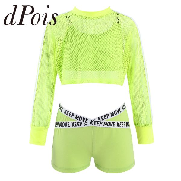 Borse 616 adolescenti per bambini ragazze set yoga set di tuta fluorescente Summer Sport Sump Cover Up Fishnet Set per la corsa da palestra da 3 pezzi