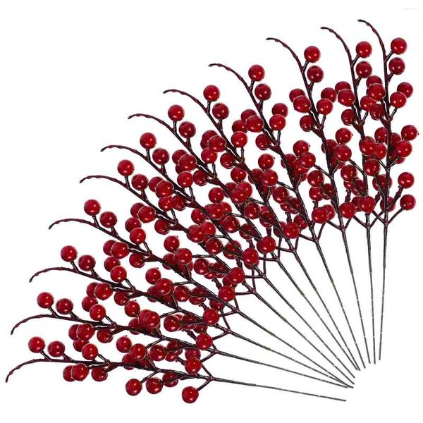 Dekorative Blumen, 12 Stück, Beeren, künstliche rote Stiele, Blumengirlanden, Dekorationen, Weihnachten, künstliche Stiele, PVC-Simulation