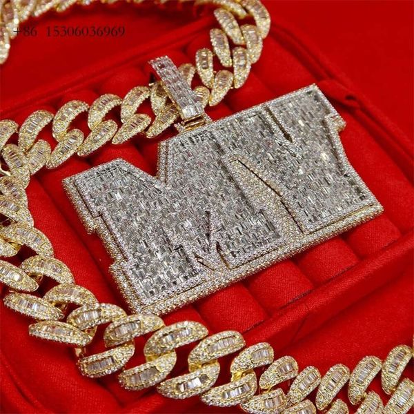 Qualidade superior iced out bling hiphop jóias tamanho grande chapeamento de ouro sier colar carta vvs moissanite pingente