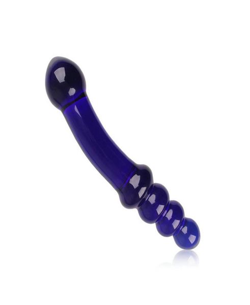 Perline stimolanti doppie estremità cristallo blu dildo di vetro giocattoli anali giocattoli del sesso anale per le donne prodotti del sesso 174029007966