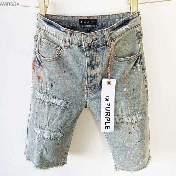 Jeans maschile 2024 jeans di marca viola con bordi e buchi retrò progettati per pantaloni da uomo che lavano il denim shortsl2404