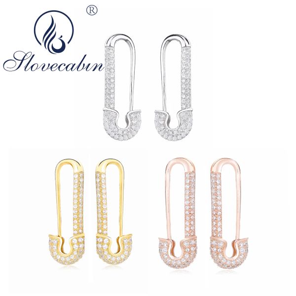 Brincos Slovecabin Micro Pave Pinos de Segurança Pulso Ear Cuff Brinco Único 925 Prata Esterlina Com CZ Design Original 2019 Jóias Simples