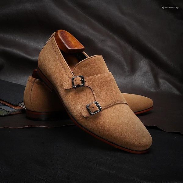 Sapatos de vestido Phenkang outono elegante mens camurça mocassins café couro casual para homens festa de casamento moda rua calçado