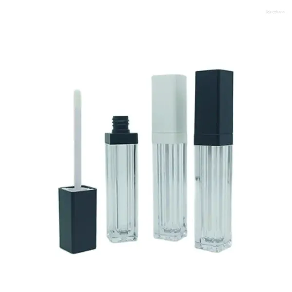 Bottiglie di stoccaggio 30 pezzi contenitore per lucidalabbra vuoto 7 ml quadrato in plastica portatile nero bianco coperchio trasparente imballaggio riutilizzabile tubi per rossetto liquido