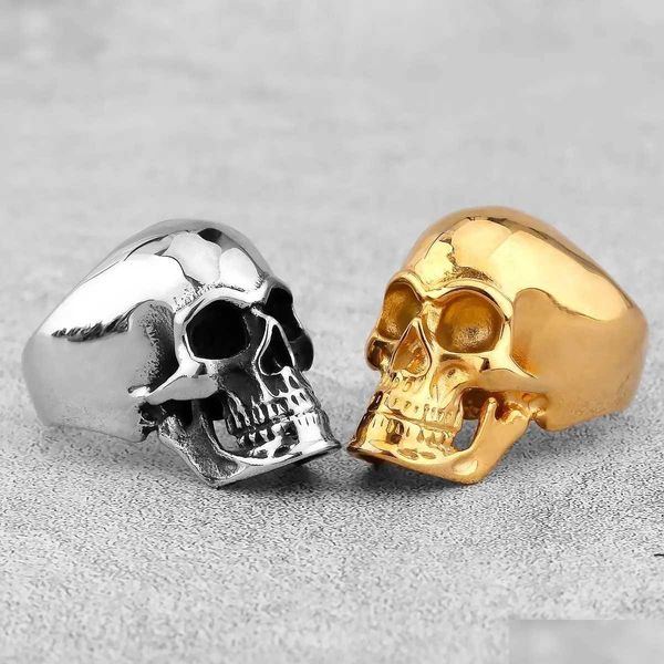 Bandringe Gothic High Polish SKL Gold / Stahlfarbe für Männer Edelstahl Heavy Metal Ring Punk Motorradfahrer Schmuck Drop Lieferung Dhoiy