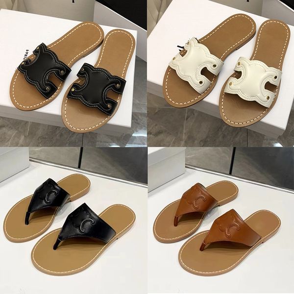 Sandálias de designer de luxo mules de couro flip flops preto branco marrom salto baixo mulheres slides senhoras elegantes sapatos de verão ceeline