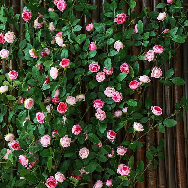 Fiori decorativi rose artificiali rattan muro appeso matrimonio decorazione per la casa fiore di plastica soffitto pianta di vite