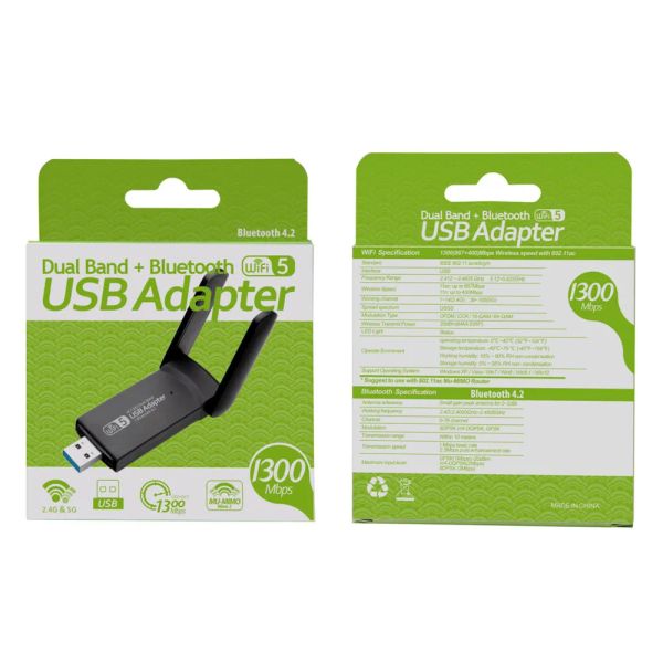 1300 Mbps USB 3.0 Adattatore Bluetooth WiFi Bluetooth 2in1 Card di rete WiFi Dual Band 5G/2.4GHz 802.11ac per laptop desktop