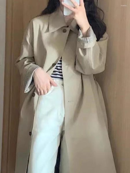 Damenjacken Trenchcoat Frauen Herbst Winter Langarm Revers Weibliche Koreanische Mode Britischen Stil Einreiher Windjacke