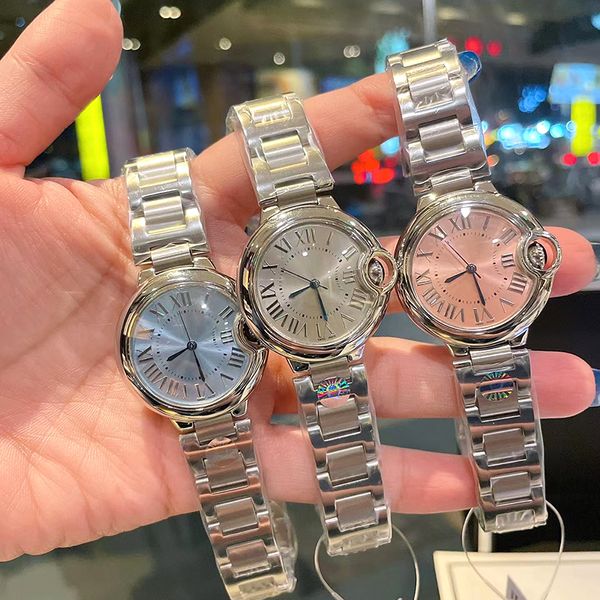 Klasik Moda Kadınlar İzler İsviçre Kuvars Hareketi 33mm Kılıf Paslanmaz Çelik Orijinal toka Mavi Pembe Yüz Su geçirmez tasarımcı izle Lady Montre De Luxe